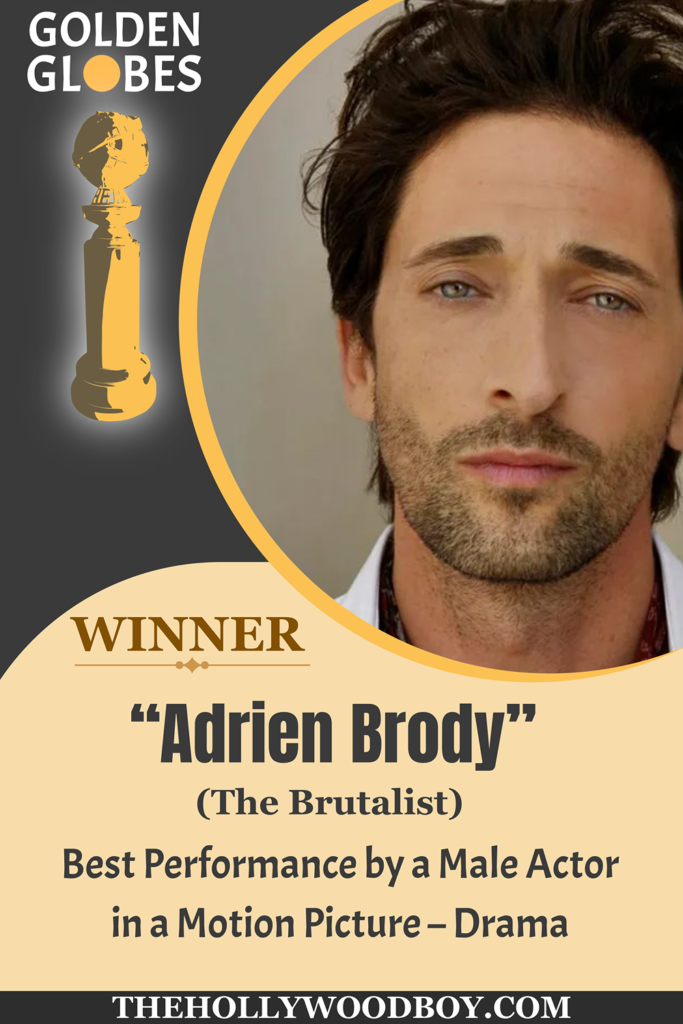 golden Globes 2025 Winner  "Adrien Brody" for the brutalist